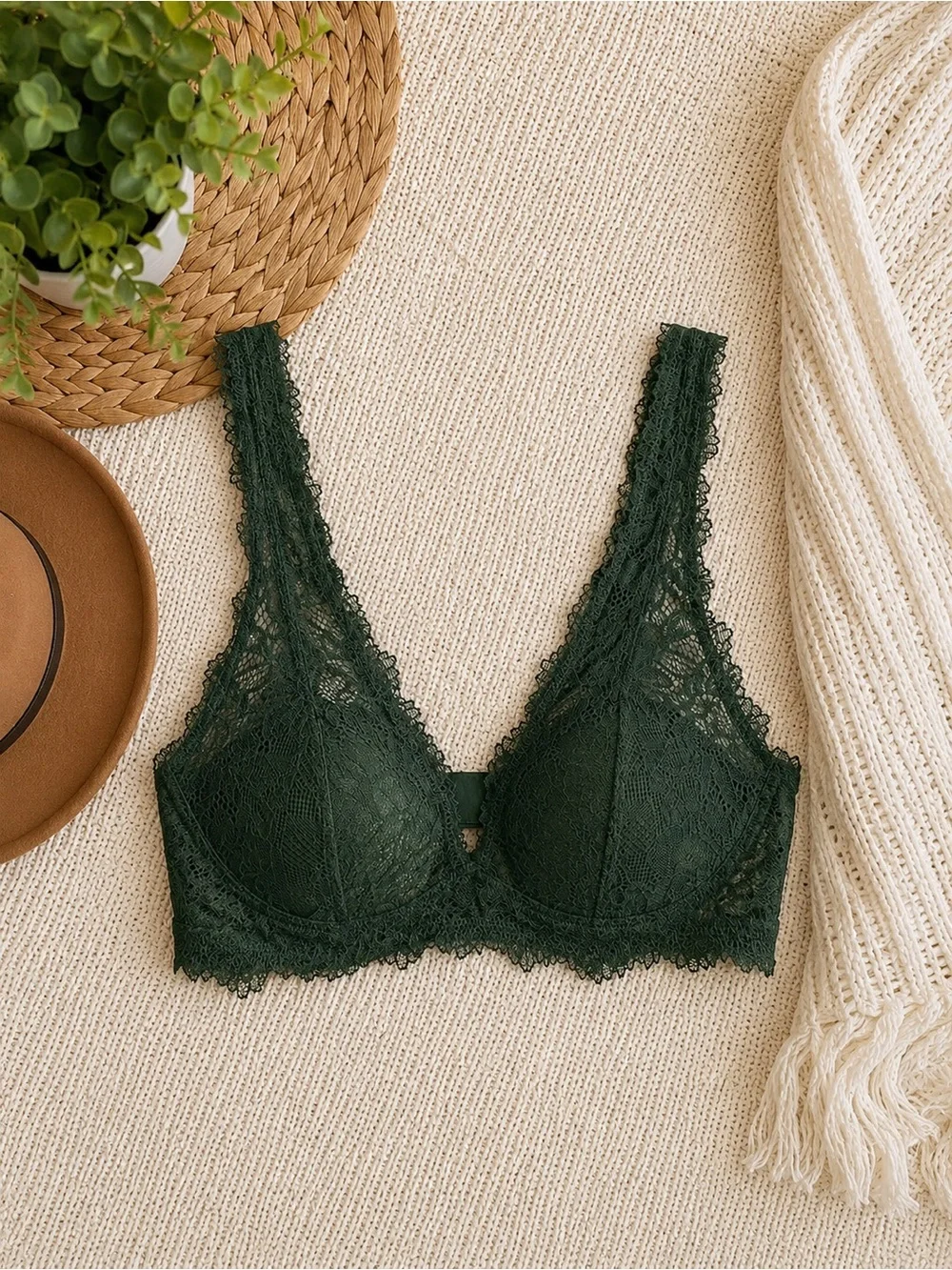 Aerie Green Laced Bra wireless sans armature